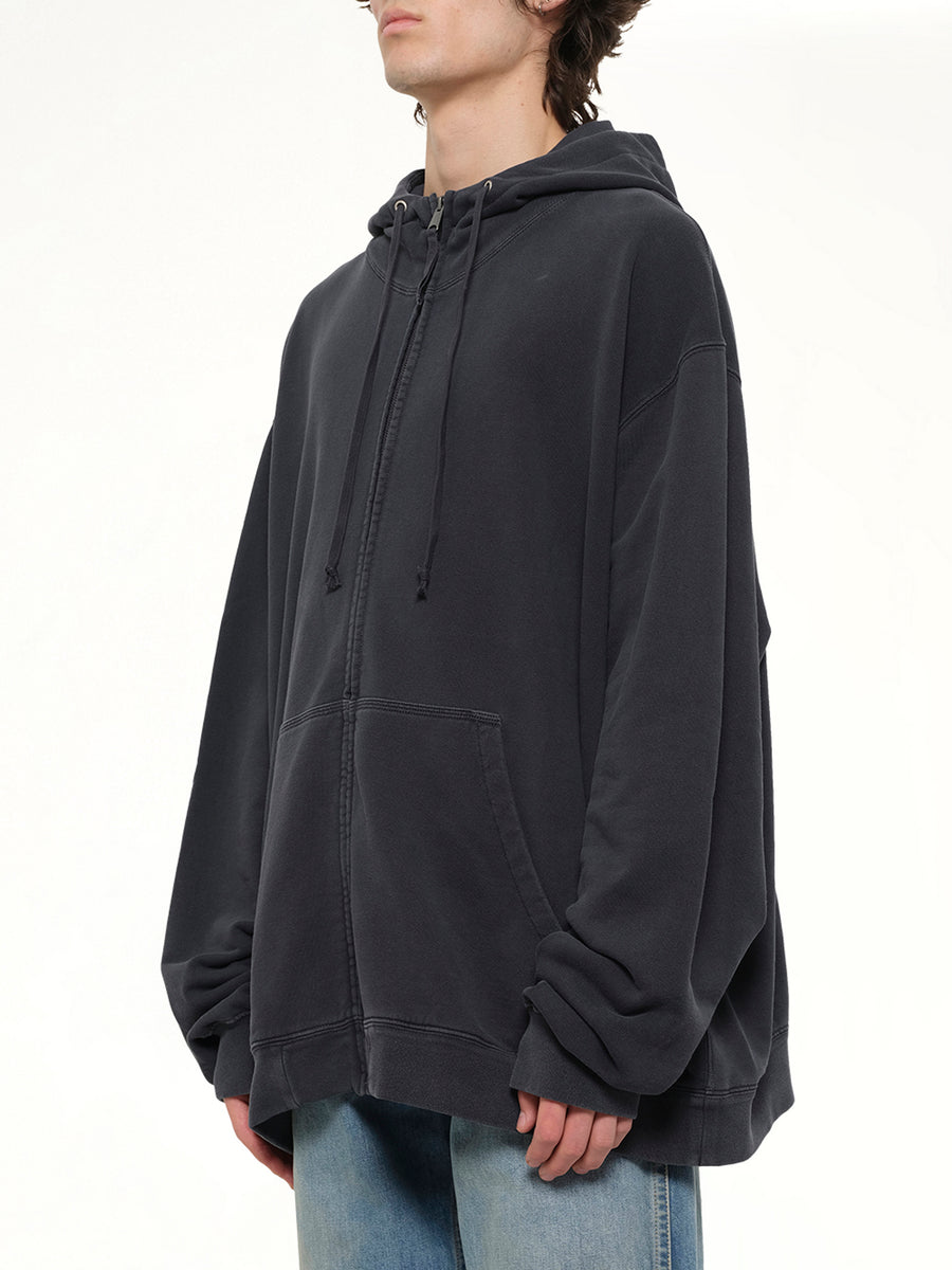 Zip Hoodie in Washed Black