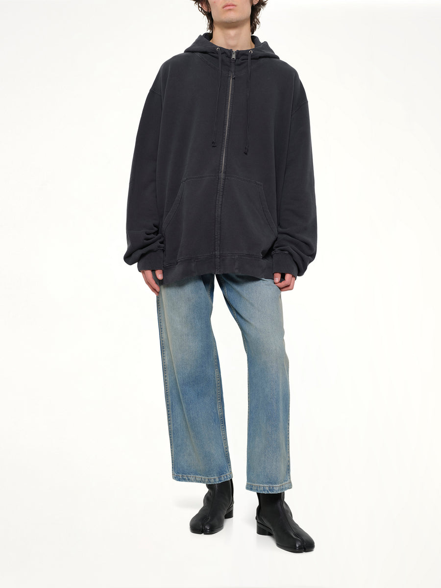 Zip Hoodie in Washed Black