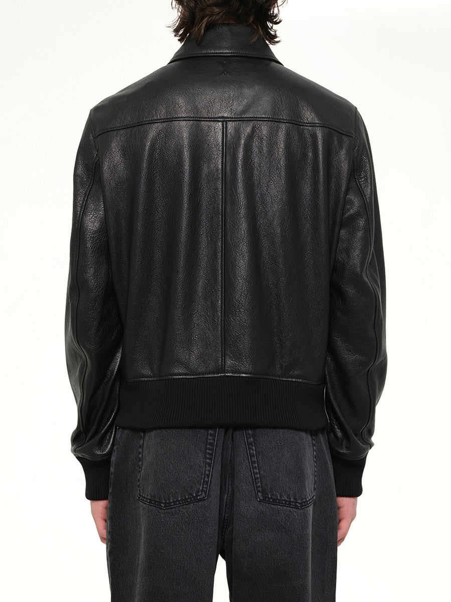 Zipped Leather Jacket in Black
