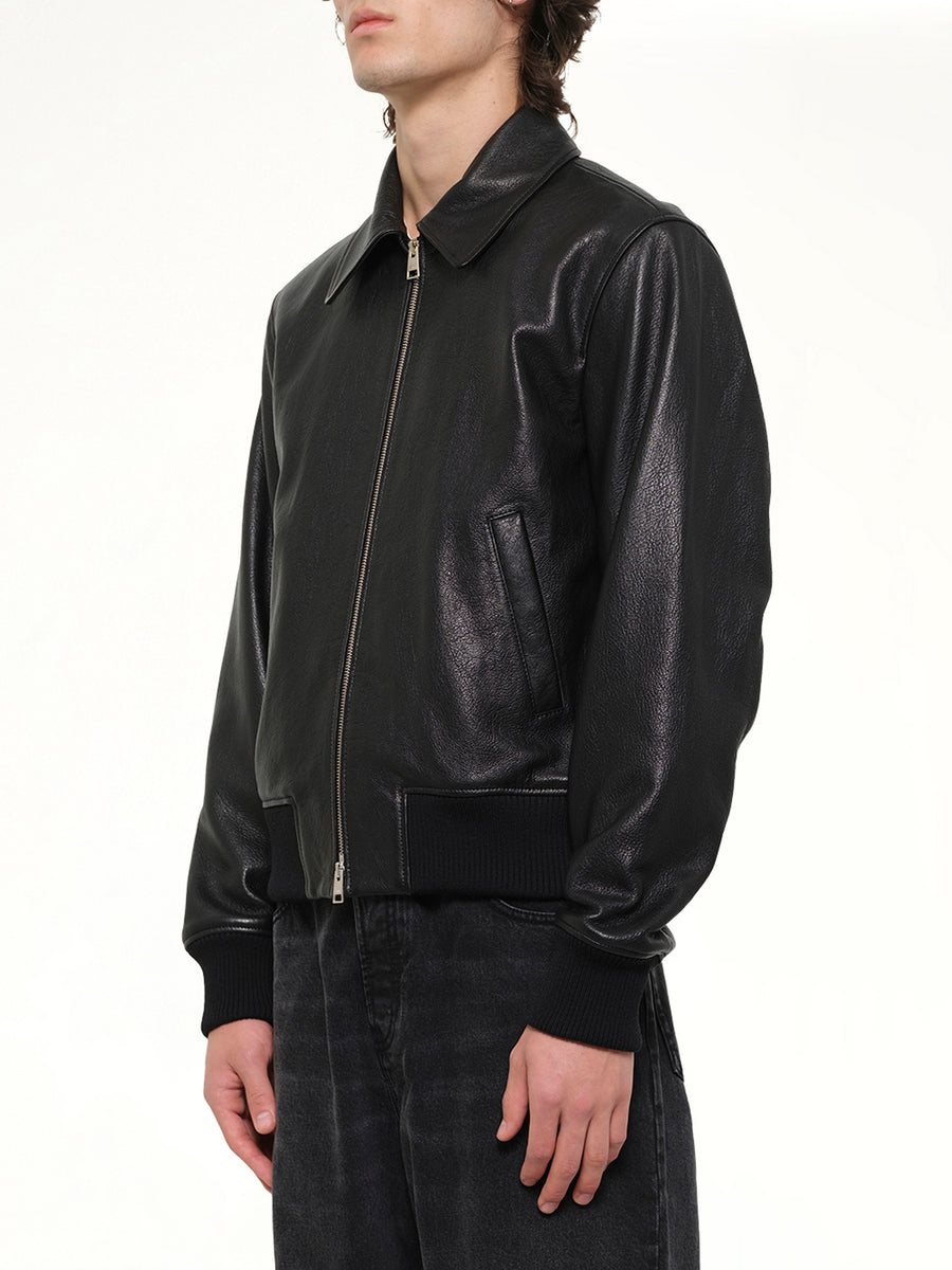 Zipped Leather Jacket in Black