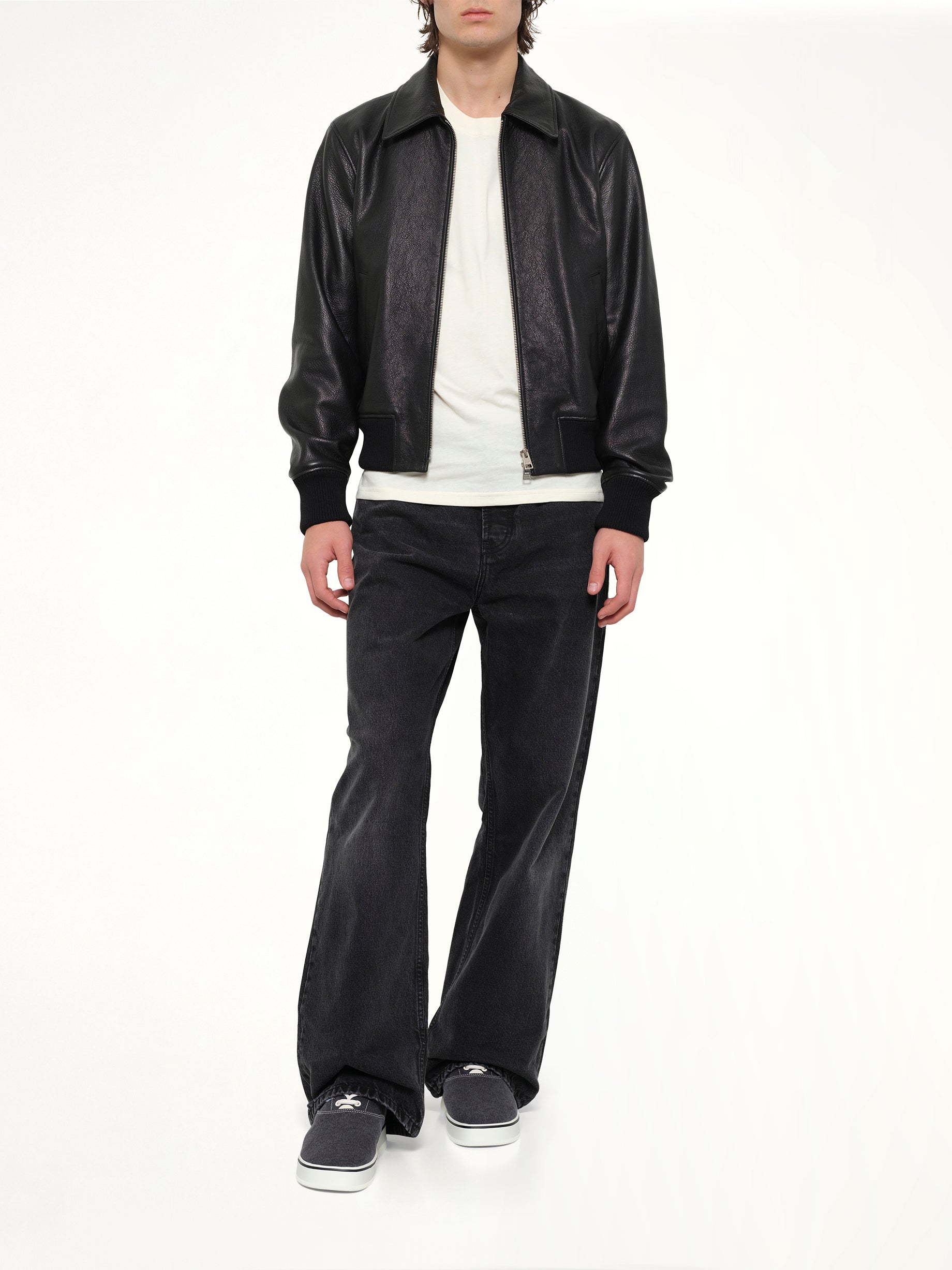 AMI PARIS , 
, Zipped Leather Jacket in Black Full Reference from MARAIS