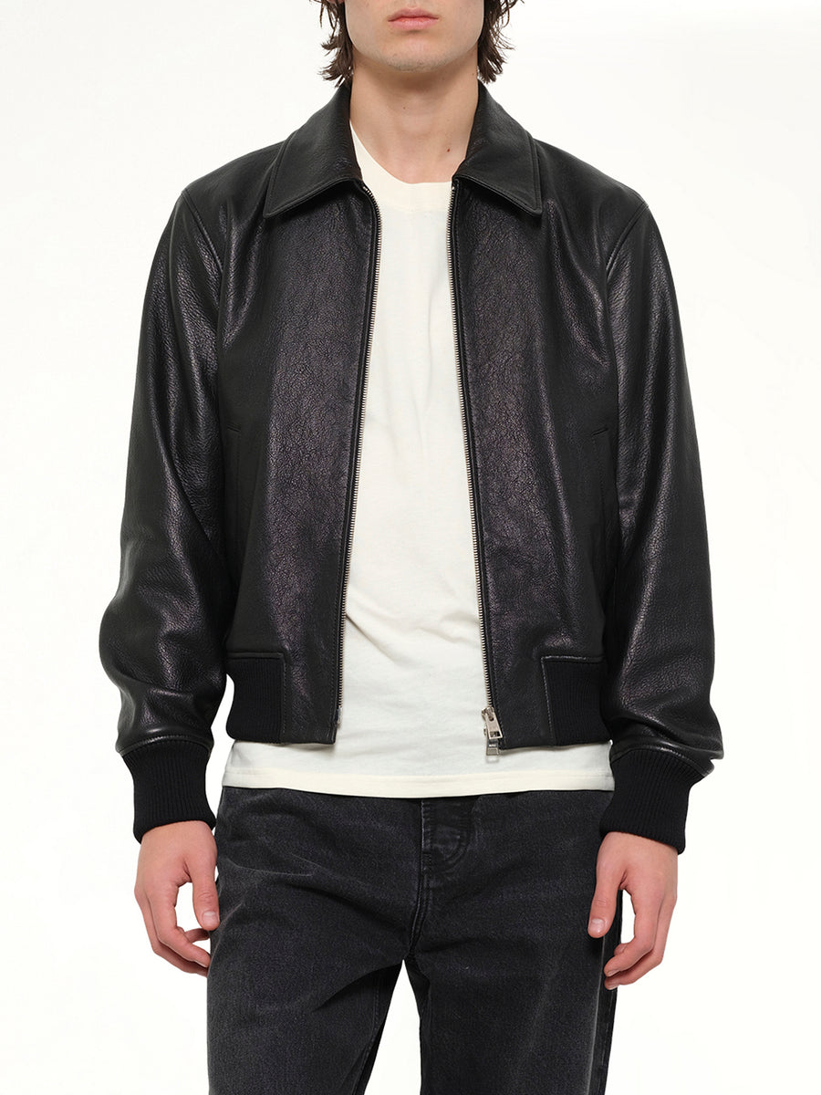 Zipped Leather Jacket in Black