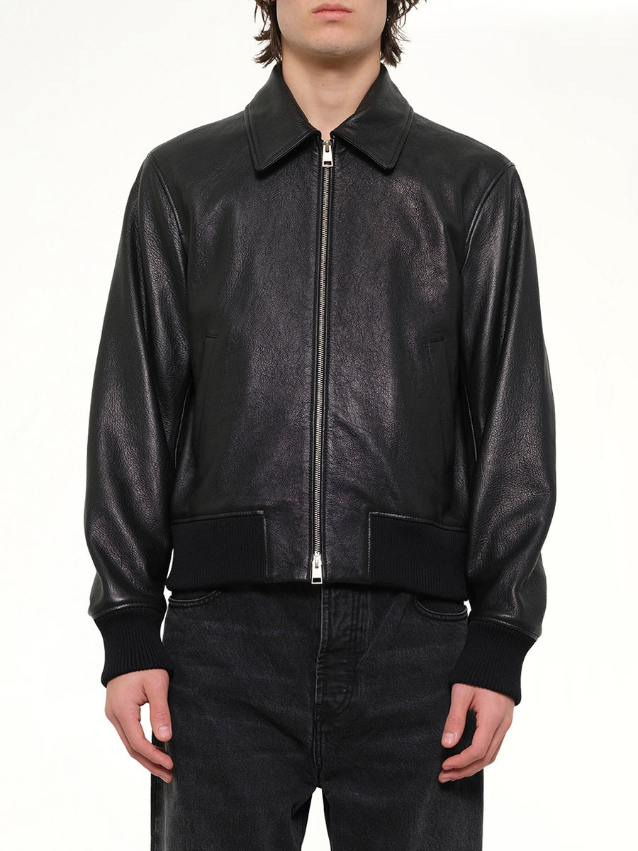 Zipped Leather Jacket in Black