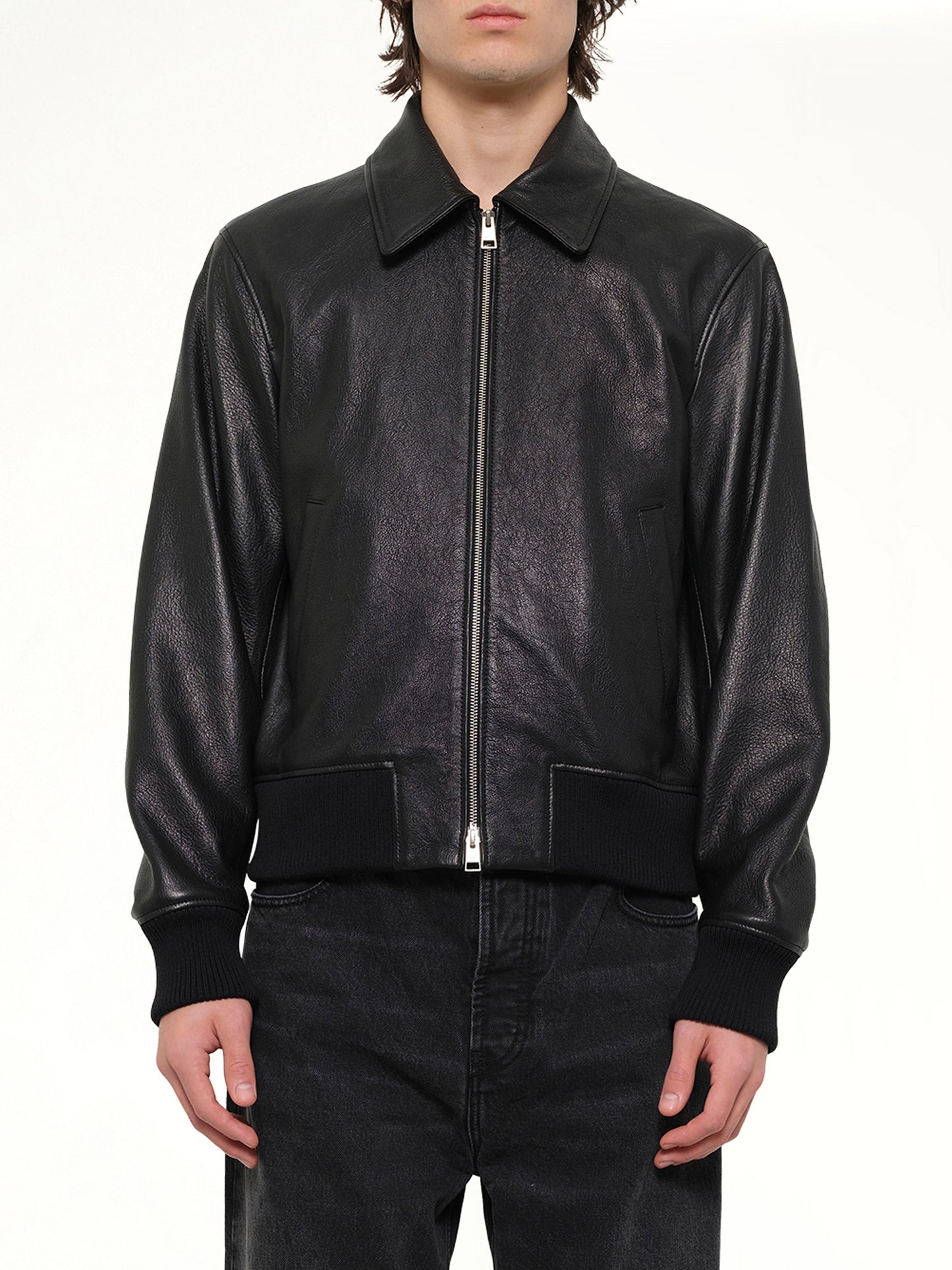 Zipped Leather Jacket in Black
