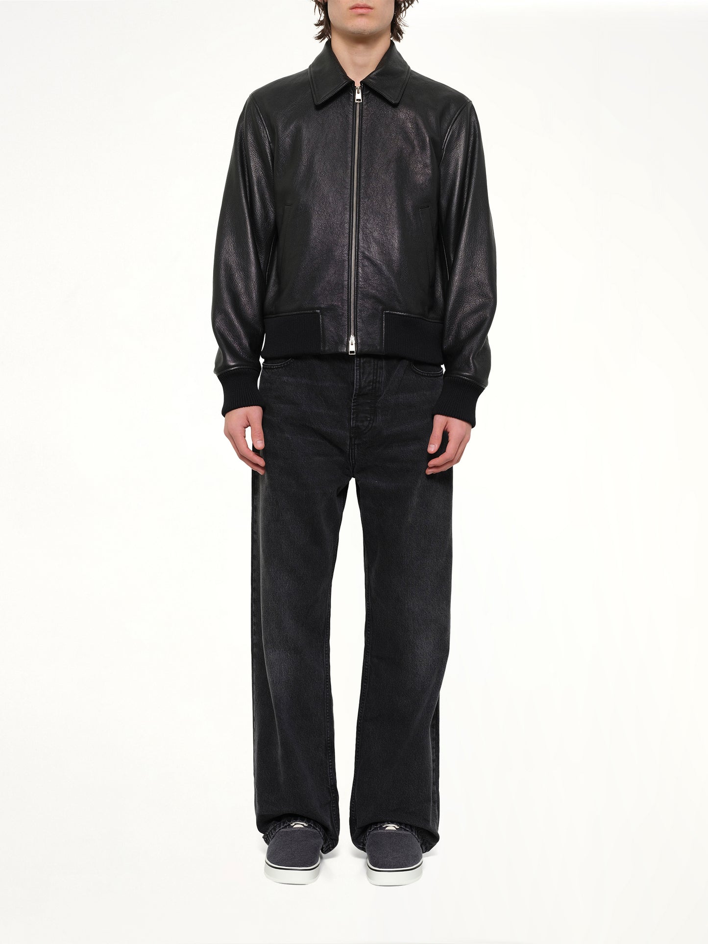 Zipped Leather Jacket in Black