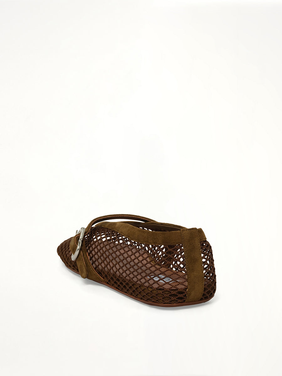 Ballet Fishnet Flats in Vert Khaki