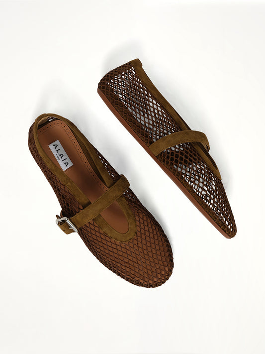 Ballet Fishnet Flats in Vert Khaki
