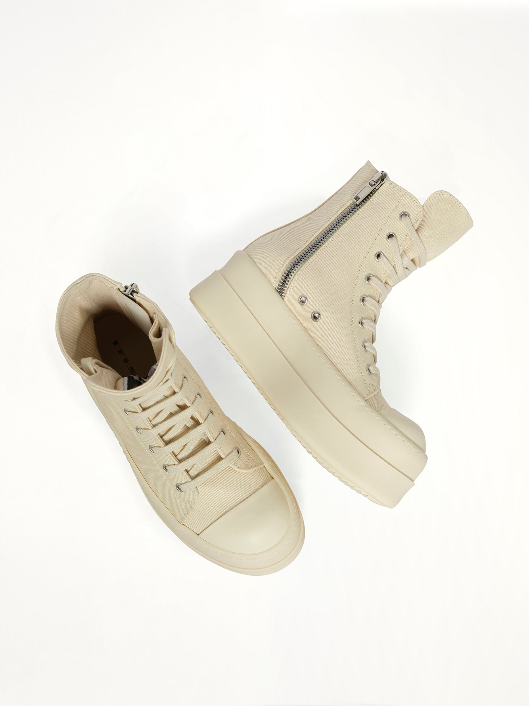 RICK OWENS DRKSHDW Mega Bumper Sneaks in Milk Top View from MARAIS