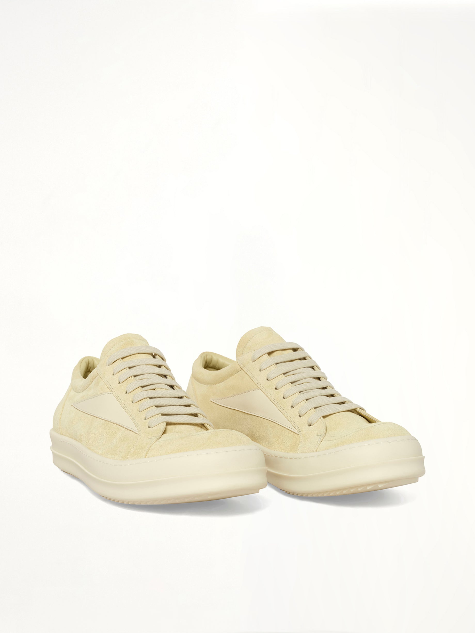 RICK OWENS Vintage Sneaks in Butter/Milk Front View from MARAIS