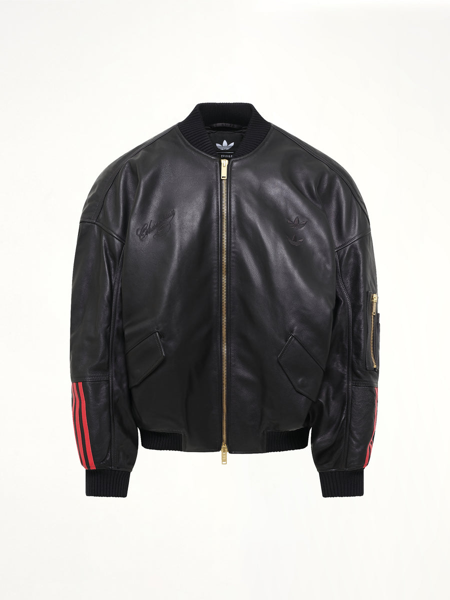 Adidas X Chavarria Leather Bomber Jacket in Black