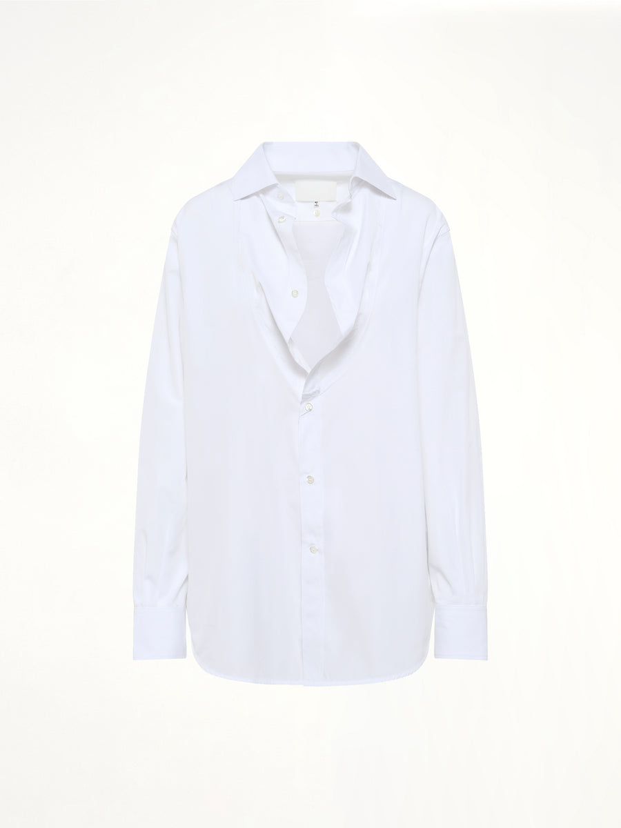 Open Neck Long Sleeve Shirt in White