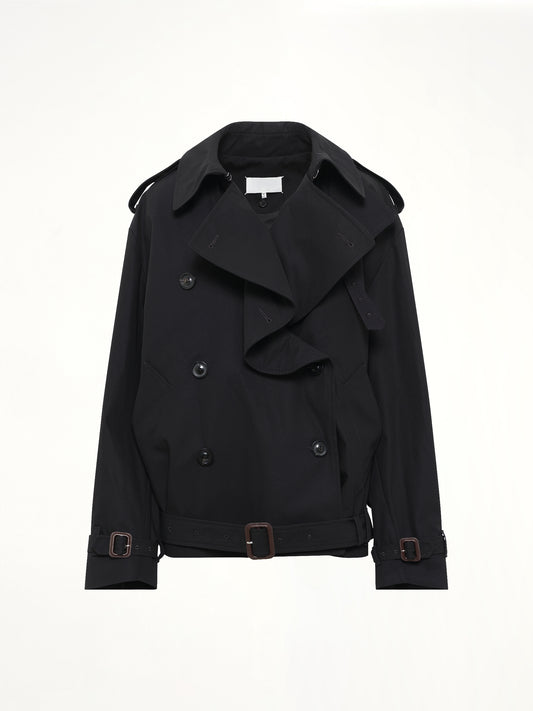 Open Neck Trench Jacket in Black