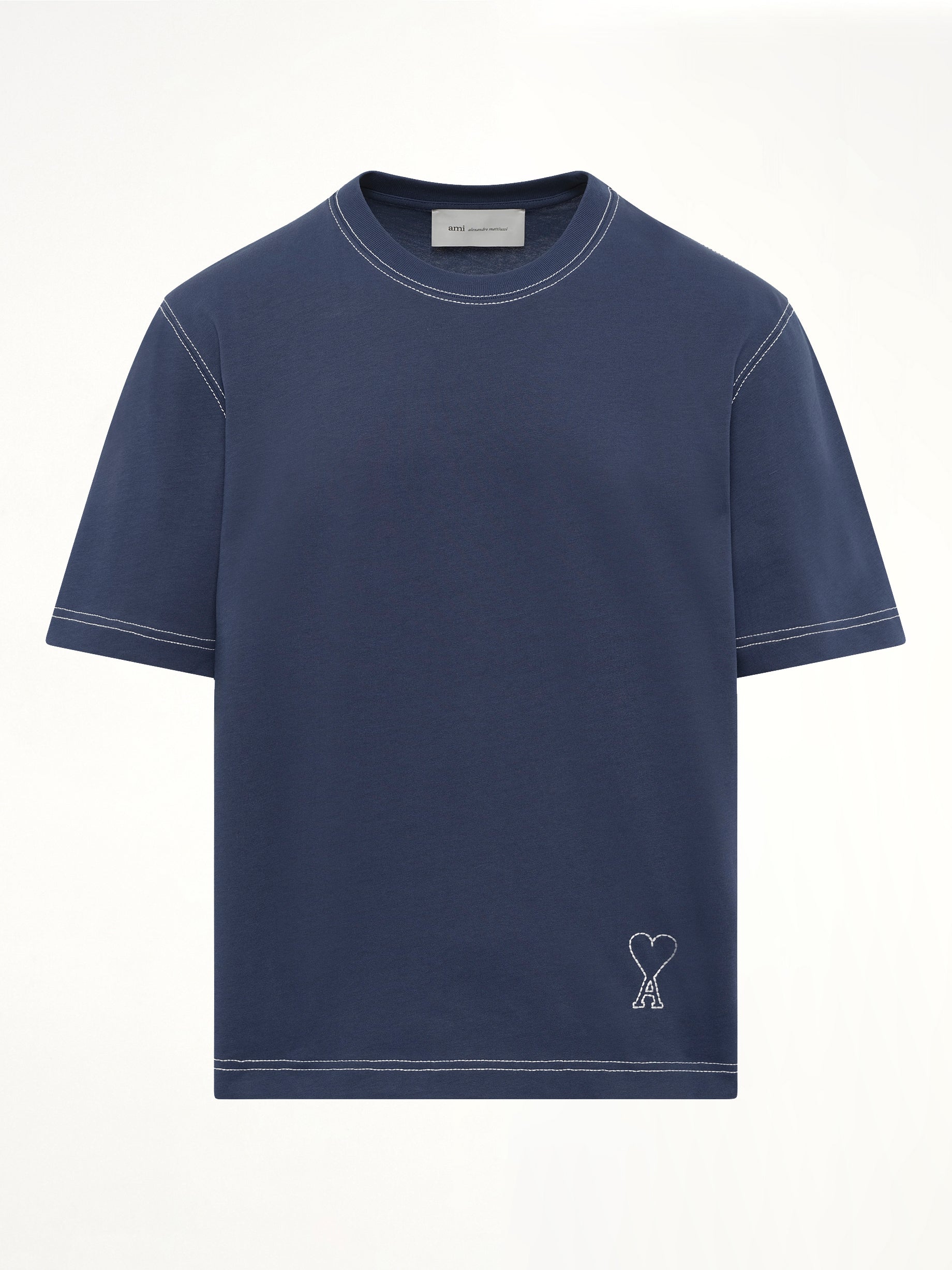 AMI PARIS Topstitched ADC T-Shirt in Navy Product Photo from MARAIS
