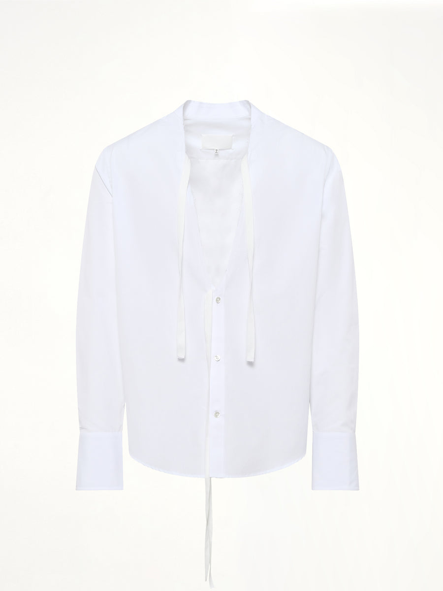 V Neck Long Sleeved Shirt in White
