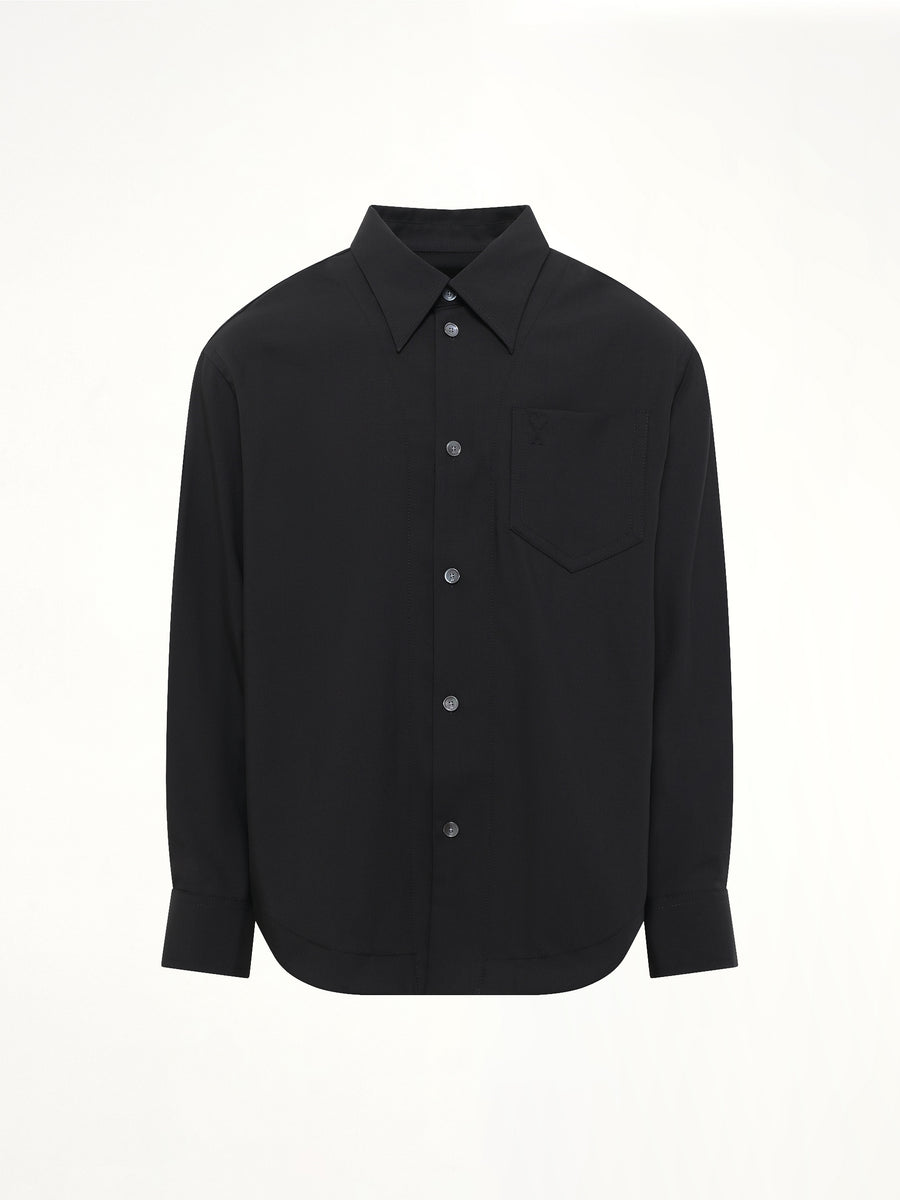 Wool Garbadine Embossed ADC Shirt in Black