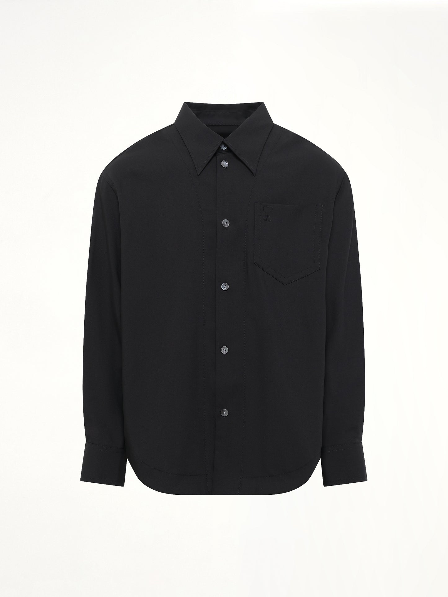 Wool Garbadine Embossed ADC Shirt in Black