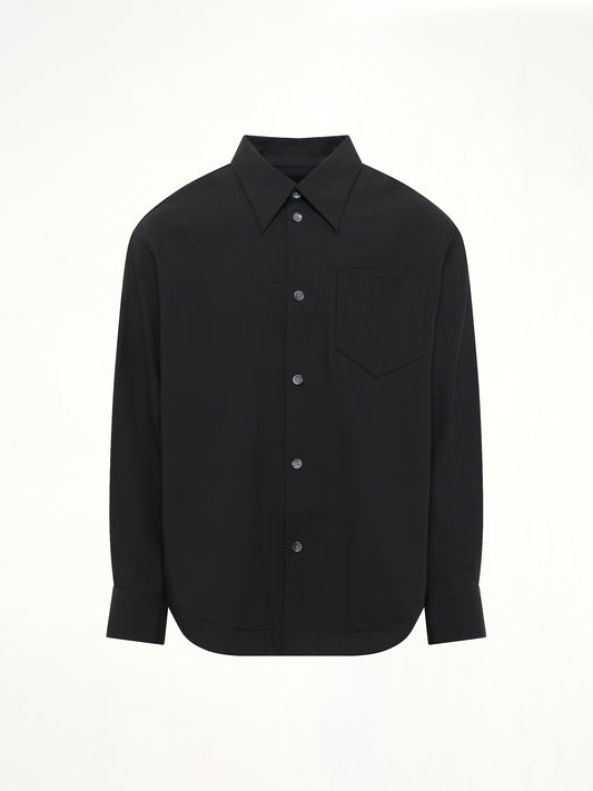 Wool Garbadine Embossed ADC Shirt in Black