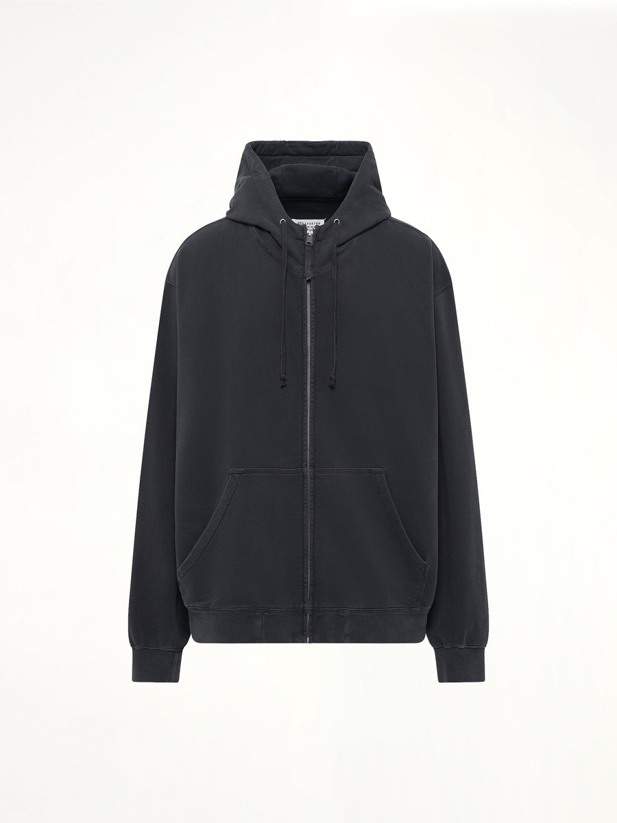 Zip Hoodie in Washed Black