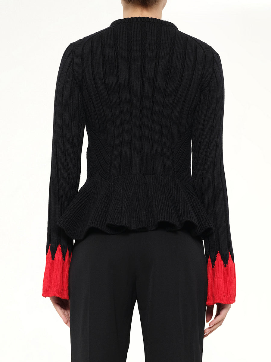 Alexander McQueen - Peplum Cardigan in Black/Red