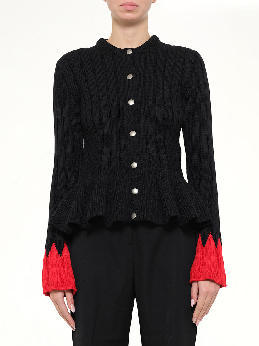 Alexander McQueen - Peplum Cardigan in Black/Red