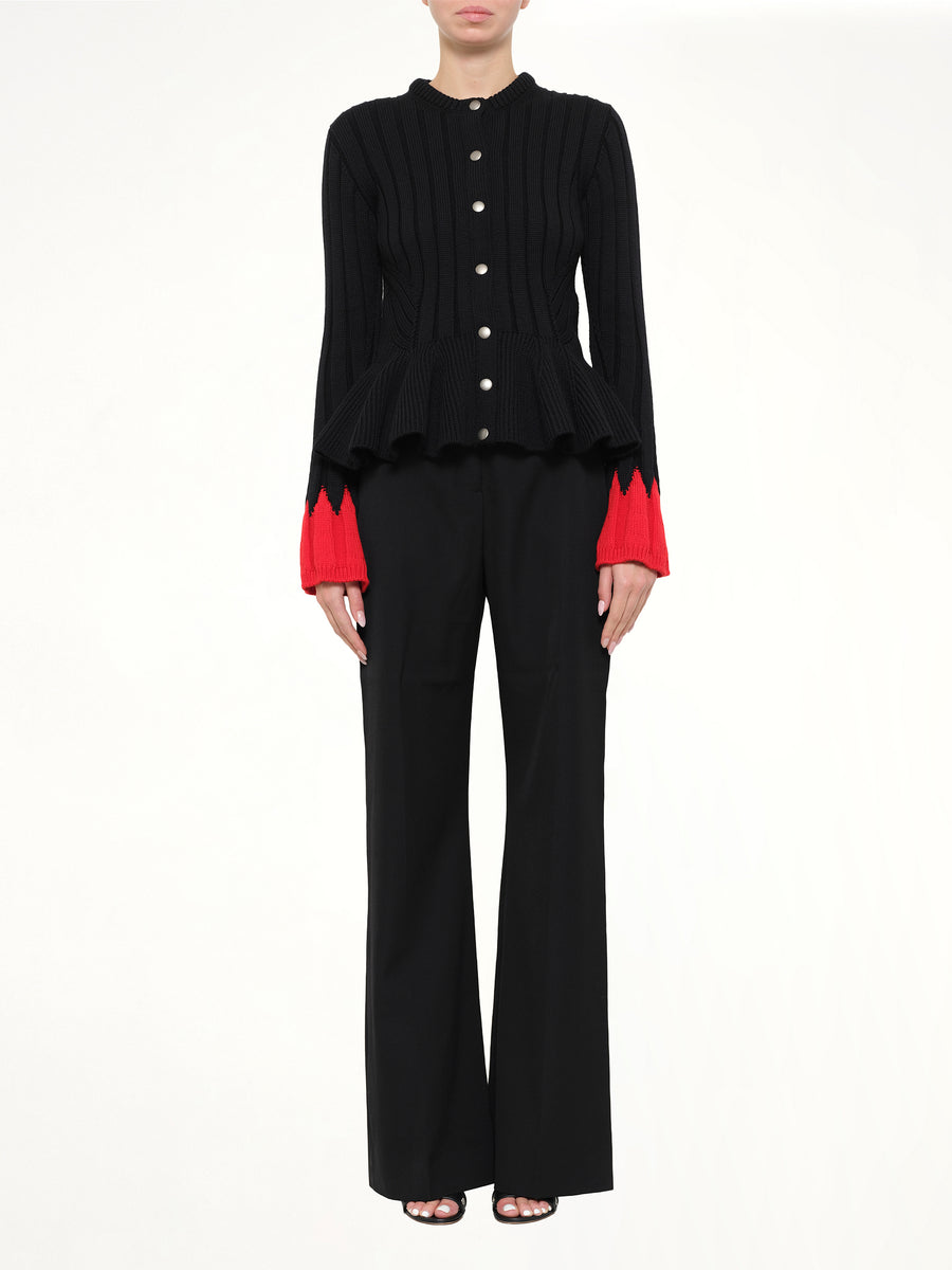 Alexander McQueen - Peplum Cardigan in Black/Red