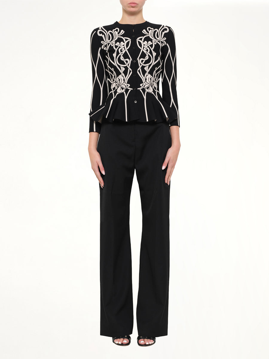 Embroidered Ruffle Cardigan in Black