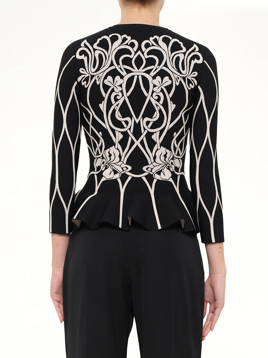Embroidered Ruffle Cardigan in Black