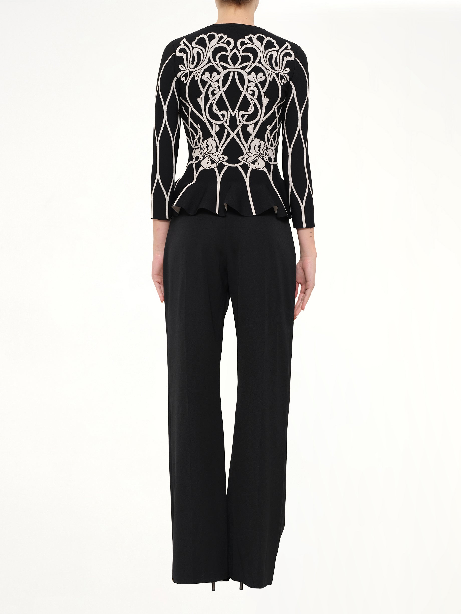 ALEXANDER MCQUEEN Embroidered Ruffle Cardigan in Black Full Reference from MARAIS