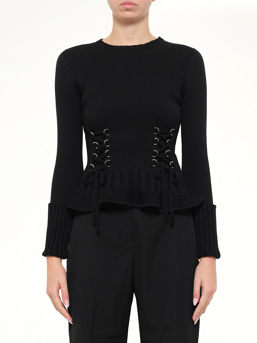Lace Up Pullover in Black