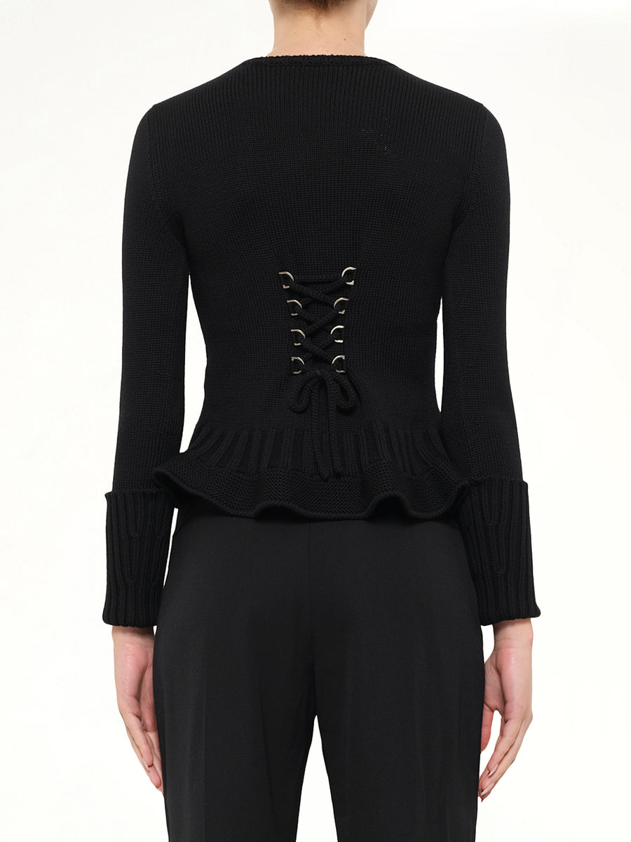 Lace Up Pullover in Black