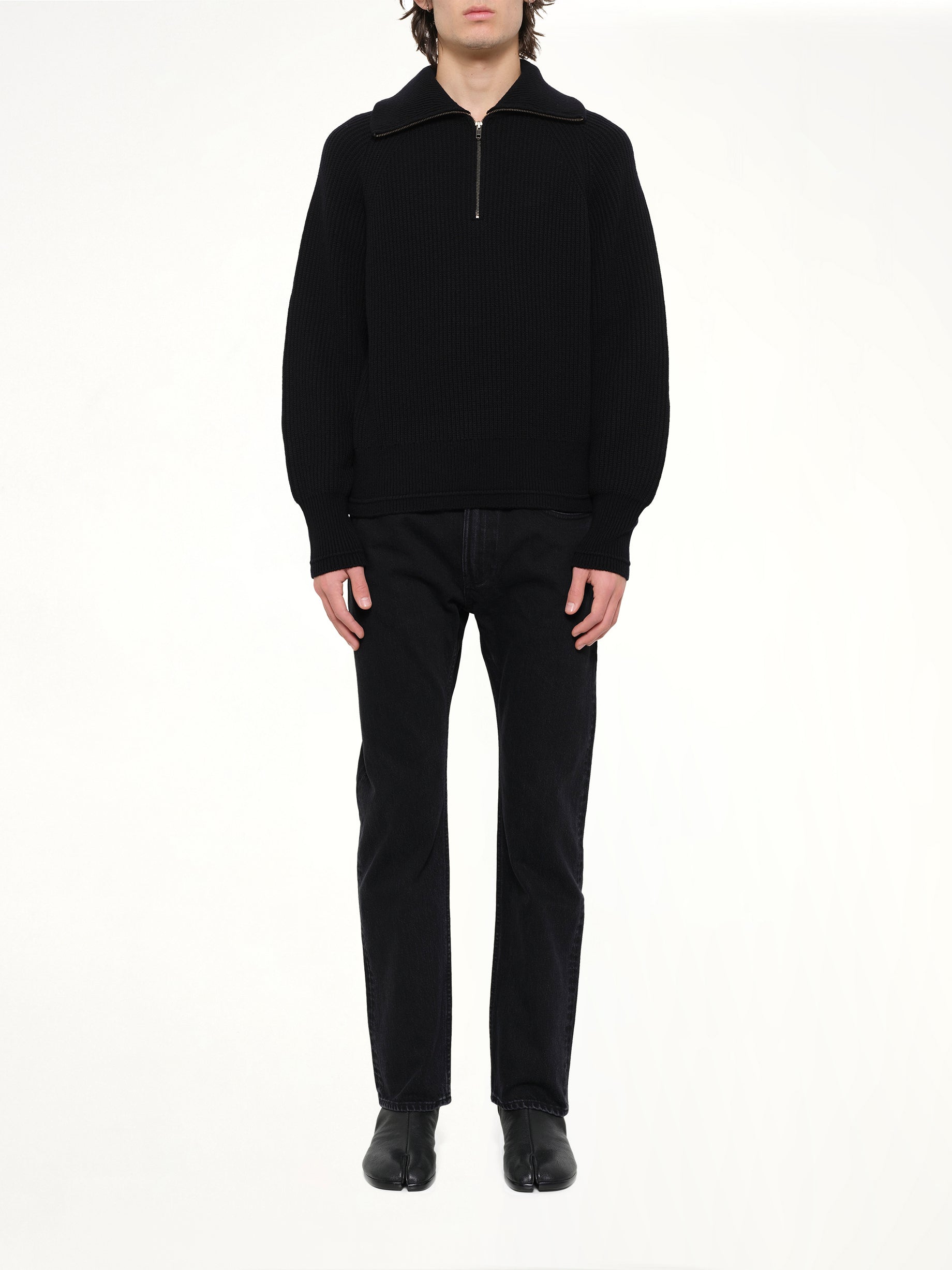 ENTIRE STUDIOS Blimp Quarter Zip in Black Model View from MARAIS