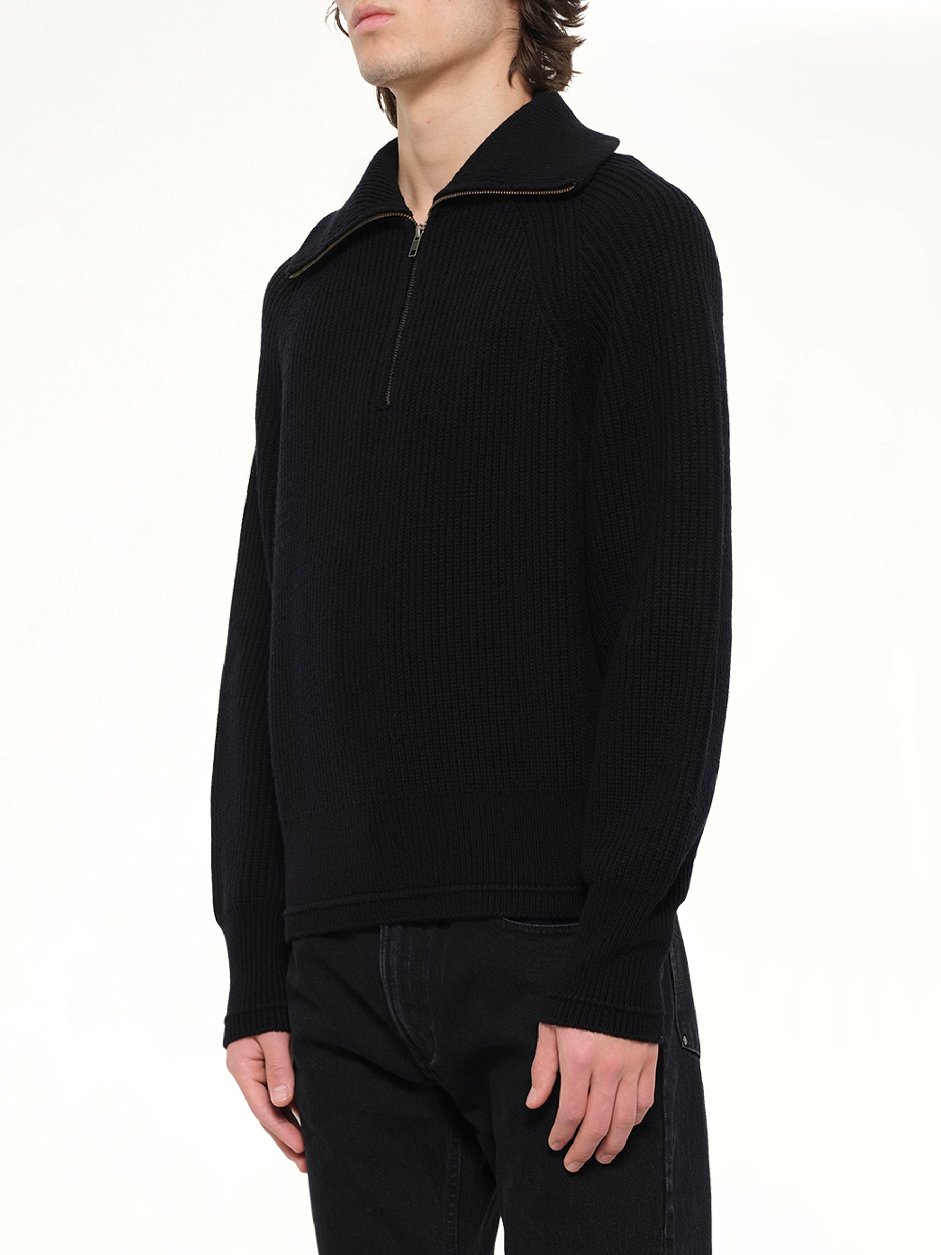 ENTIRE STUDIOS Blimp Quarter Zip in Black Side View from MARAIS