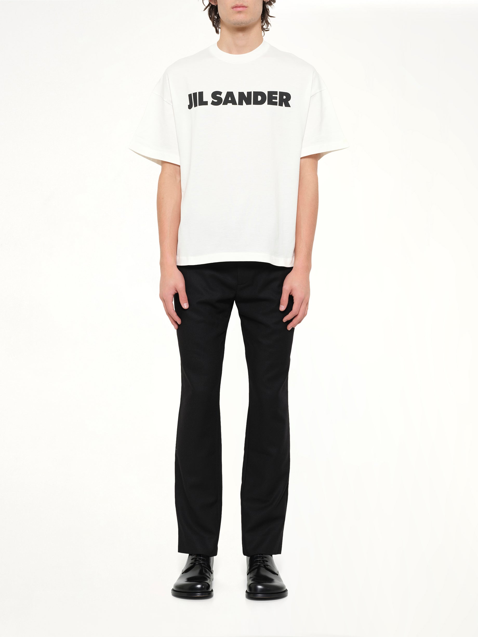 JIL SANDER Crewneck Logo T-Shirt in Pocelain Model View from MARAIS