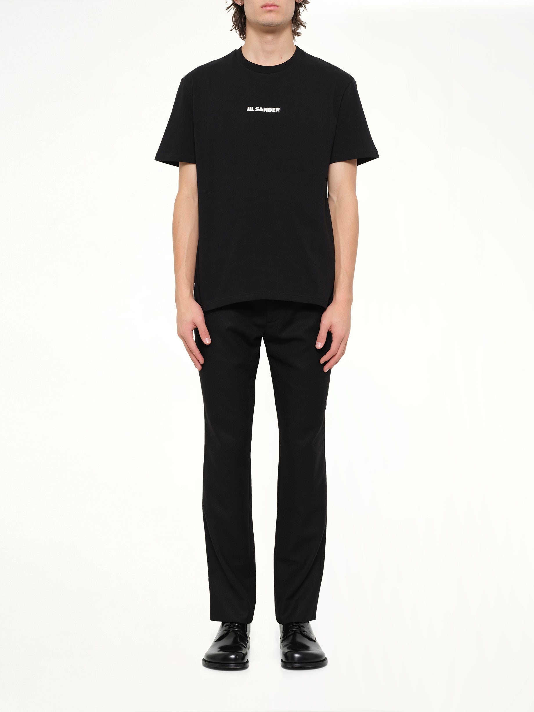 JIL SANDER Crewneck Small Logo T-Shirt in Black Model View from MARAIS