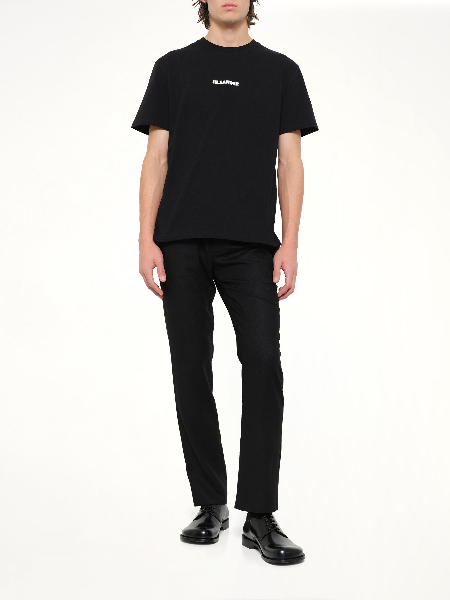 JIL SANDER Crewneck Small Logo T-Shirt in Black Full Reference from MARAIS