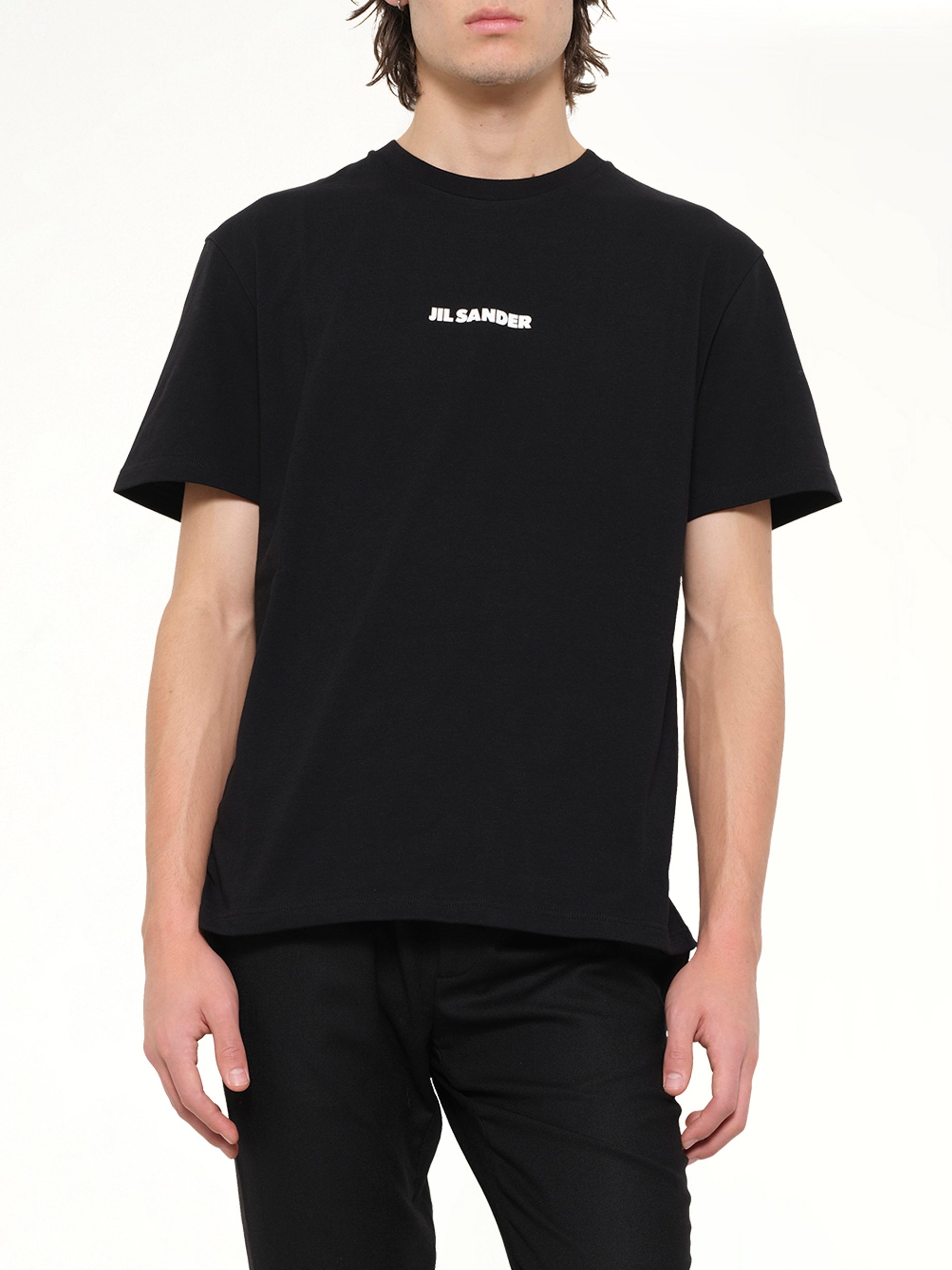 JIL SANDER Crewneck Small Logo T-Shirt in Black Detail Shot from MARAIS