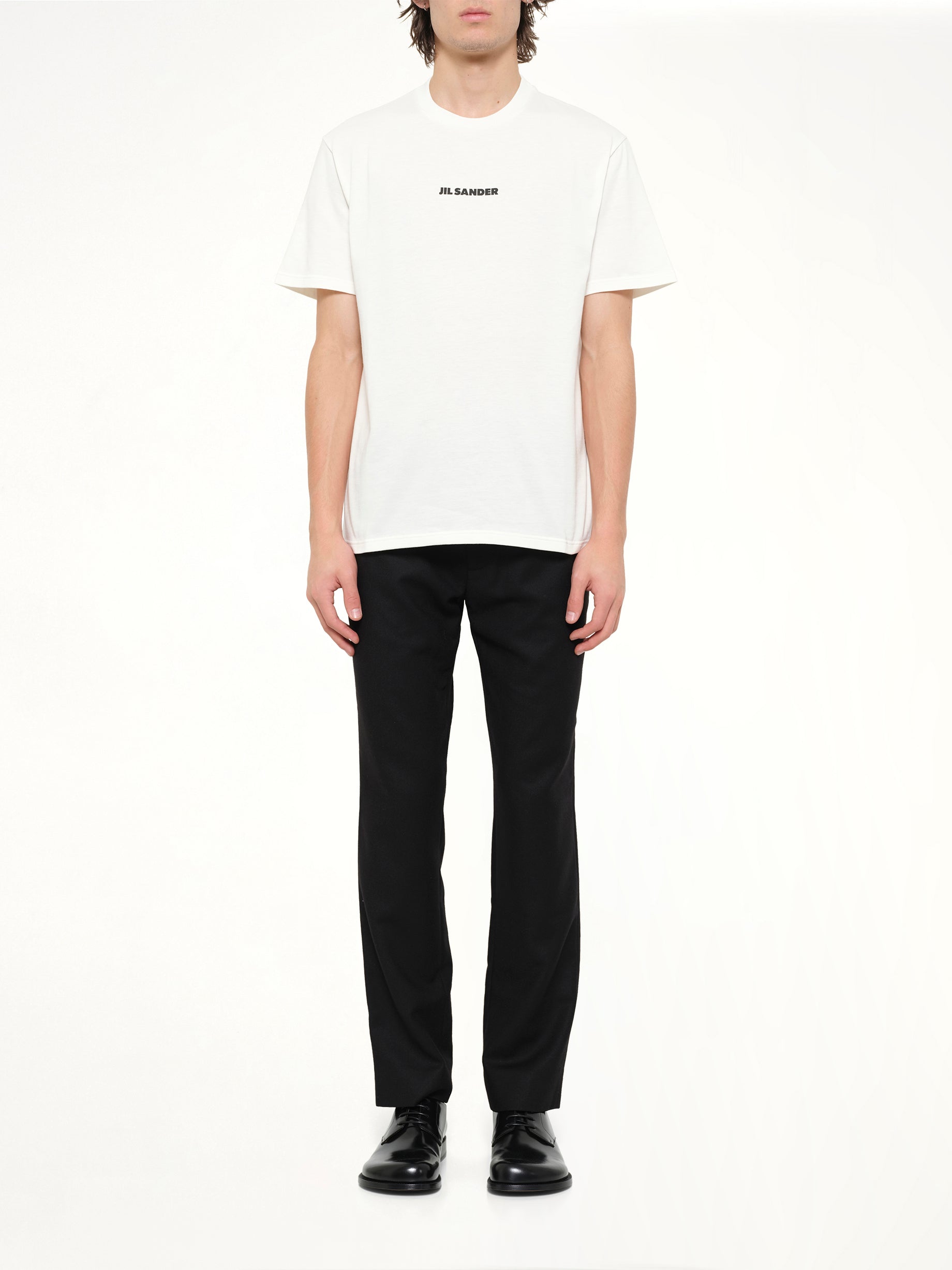 JIL SANDER Crewneck Small Logo T-Shirt in Porcelain Model View from MARAIS