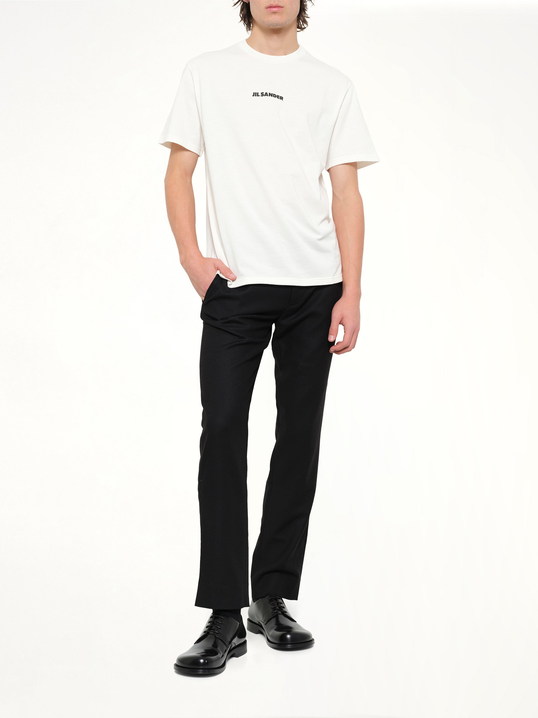JIL SANDER Crewneck Small Logo T-Shirt in Porcelain Full Reference from MARAIS