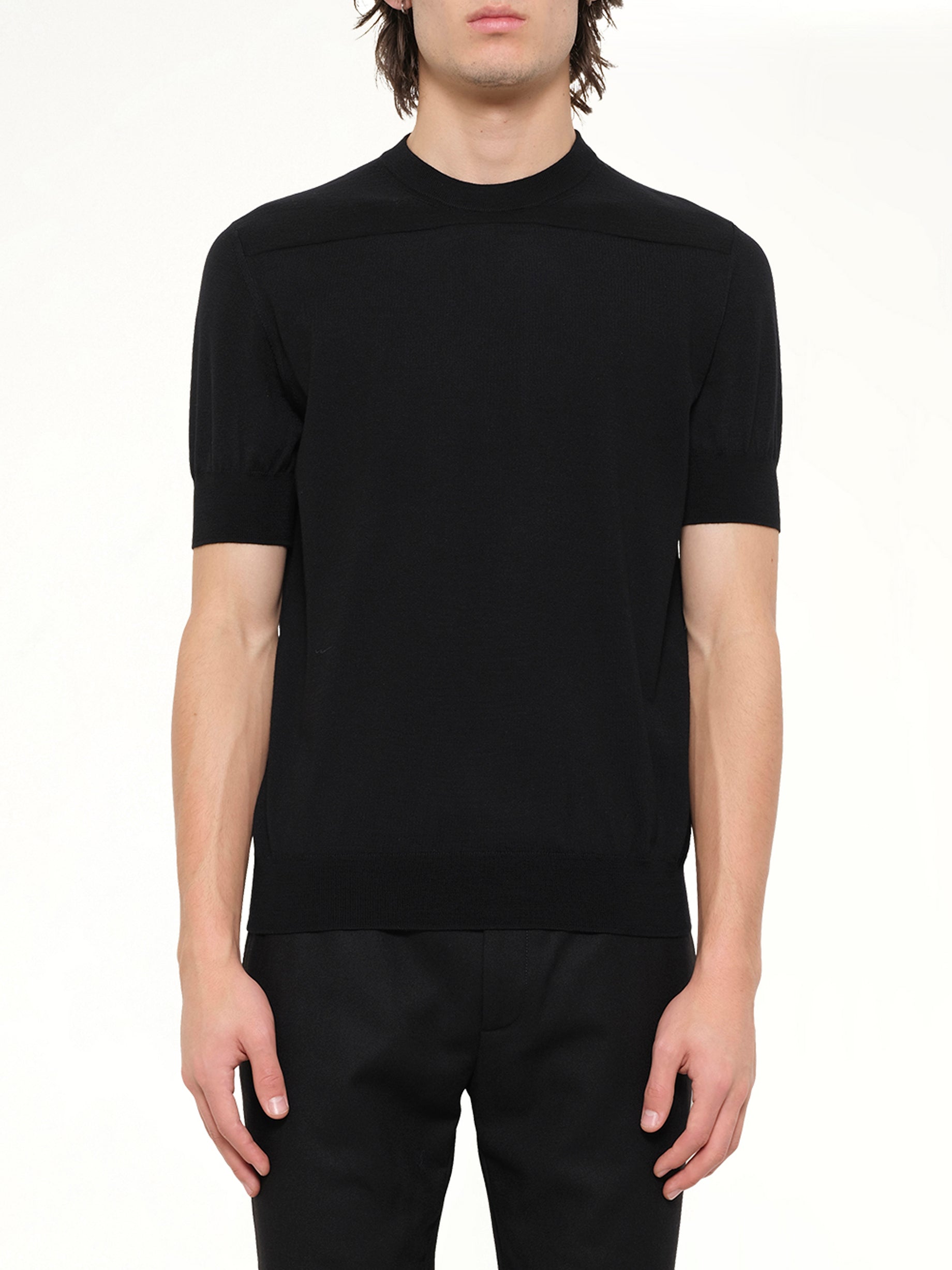 Fine Merino Knit T-Shirt in Black