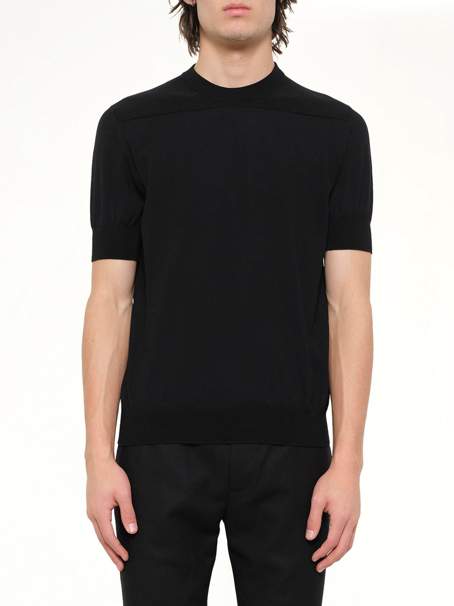 Fine Merino Knit T-Shirt in Black