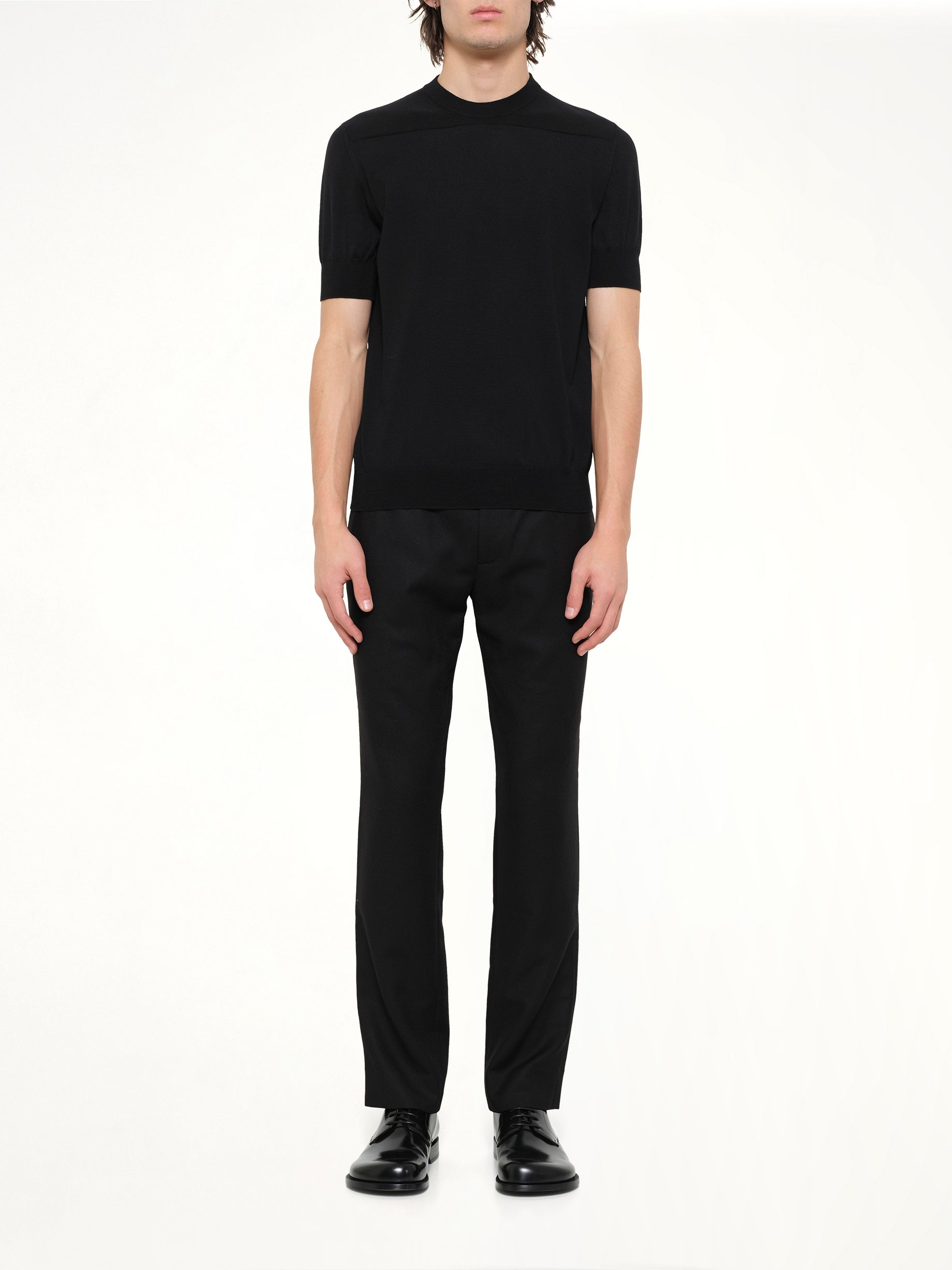 JIL SANDER Fine Merino Knit T-Shirt in Black Model View from MARAIS