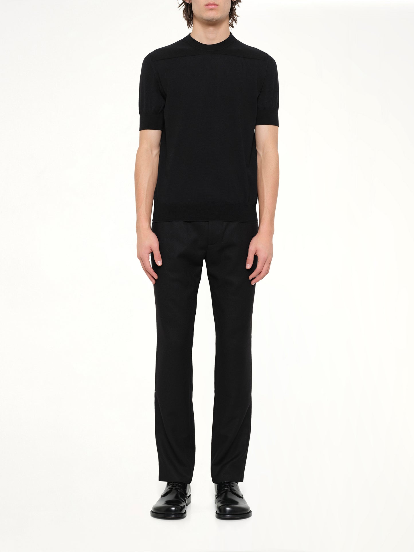 Fine Merino Knit T-Shirt in Black