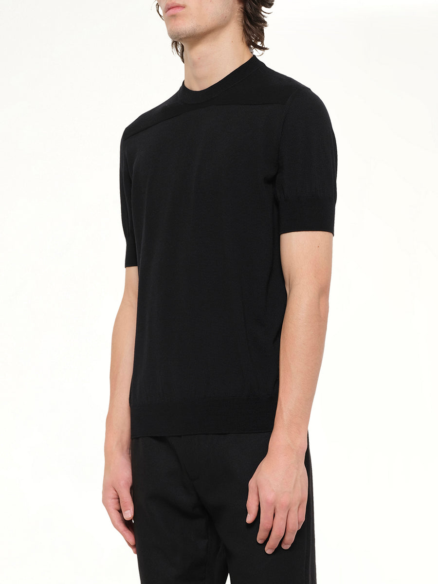 Fine Merino Knit T-Shirt in Black
