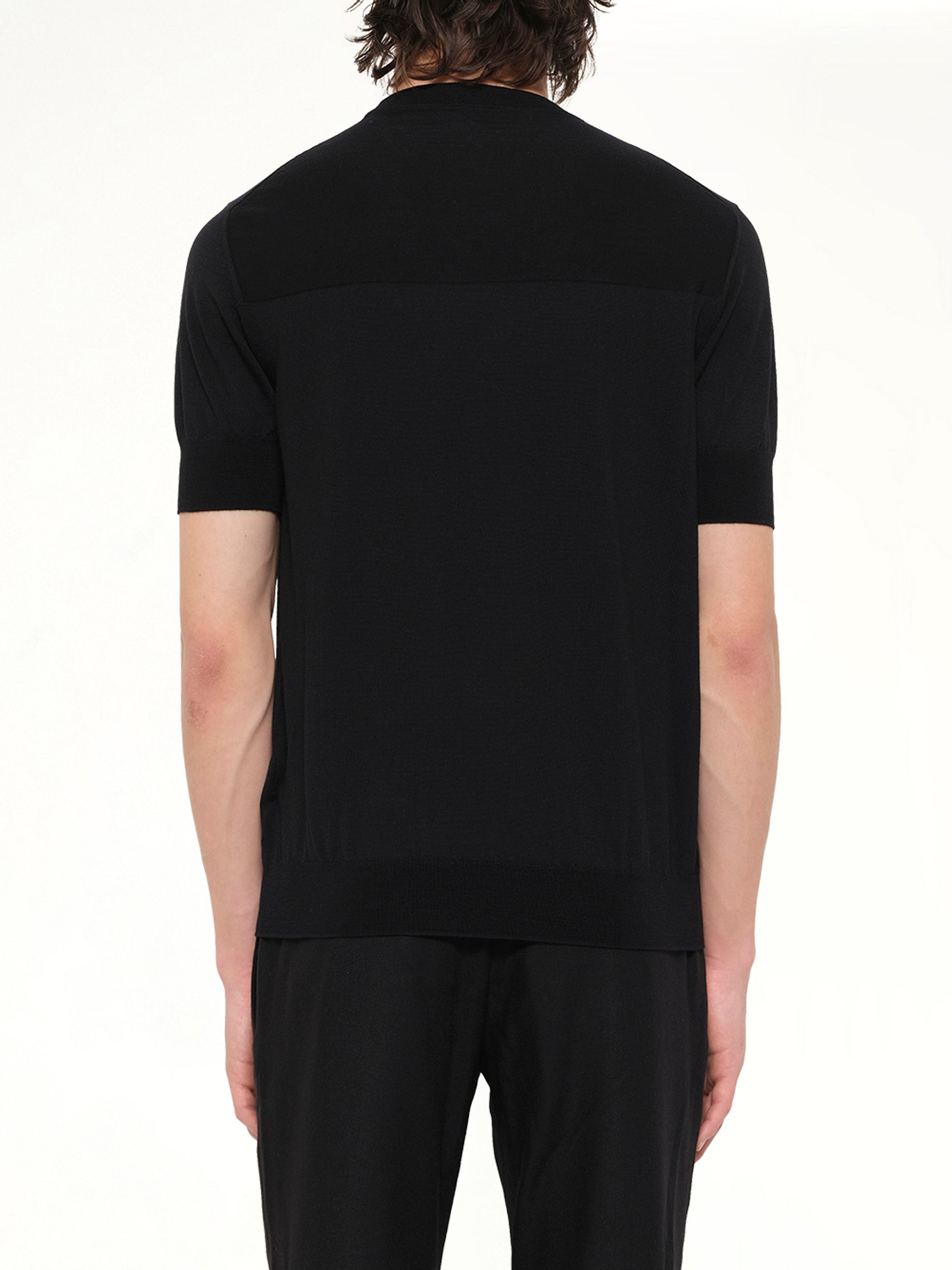 JIL SANDER Fine Merino Knit T-Shirt in Black Back View from MARAIS