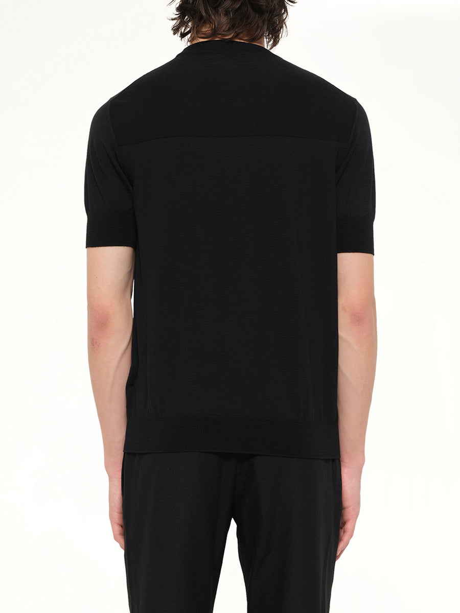 Fine Merino Knit T-Shirt in Black