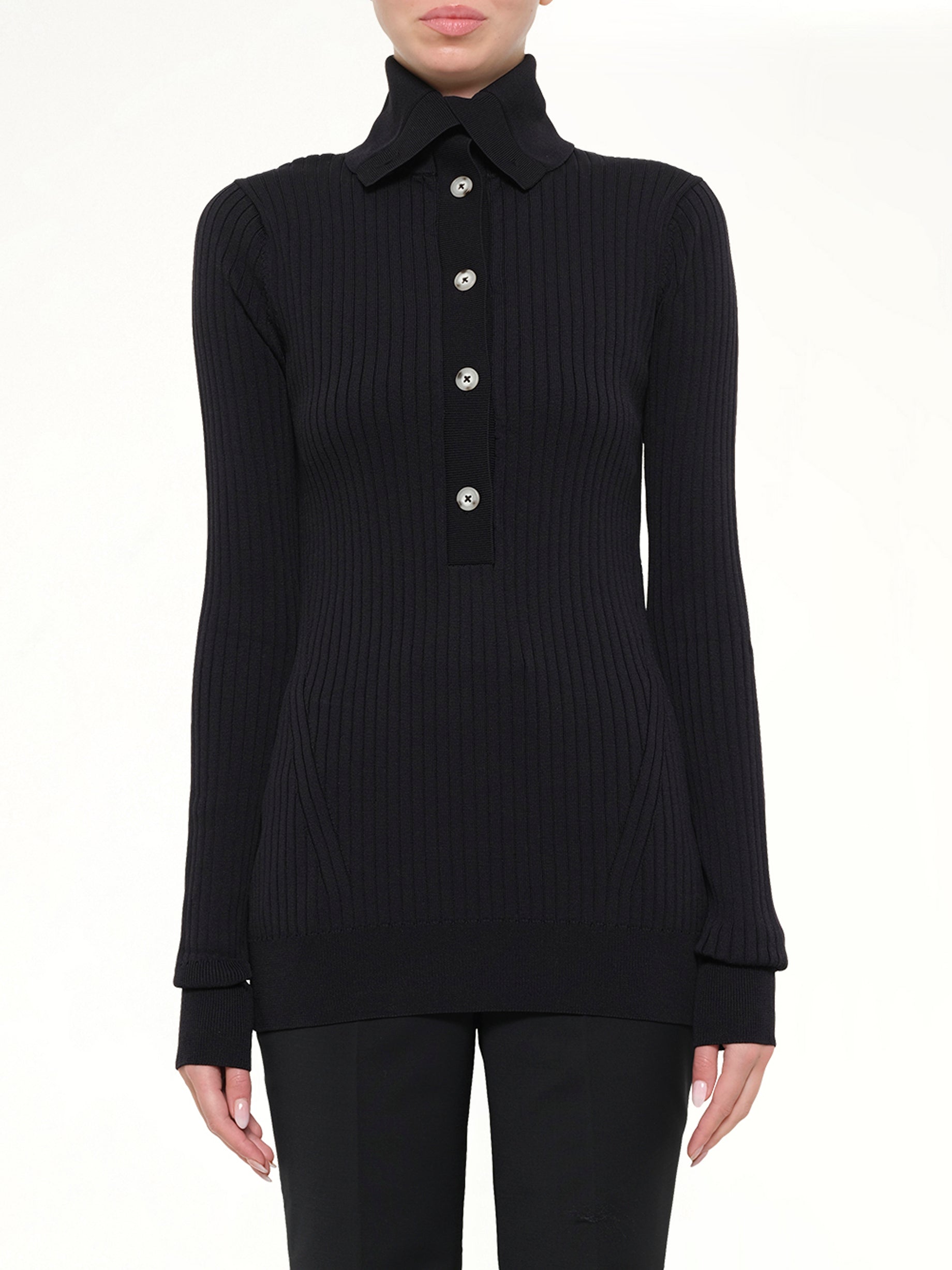 High Neck Henley in Black