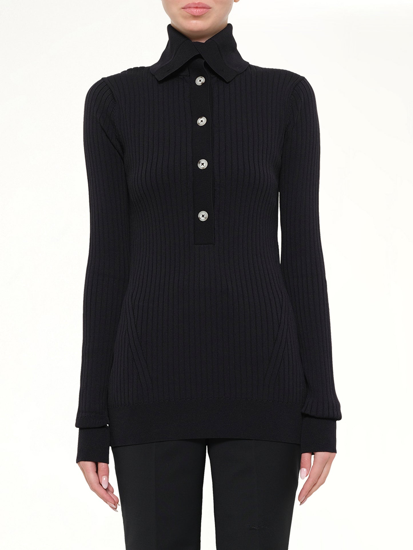 High Neck Henley in Black