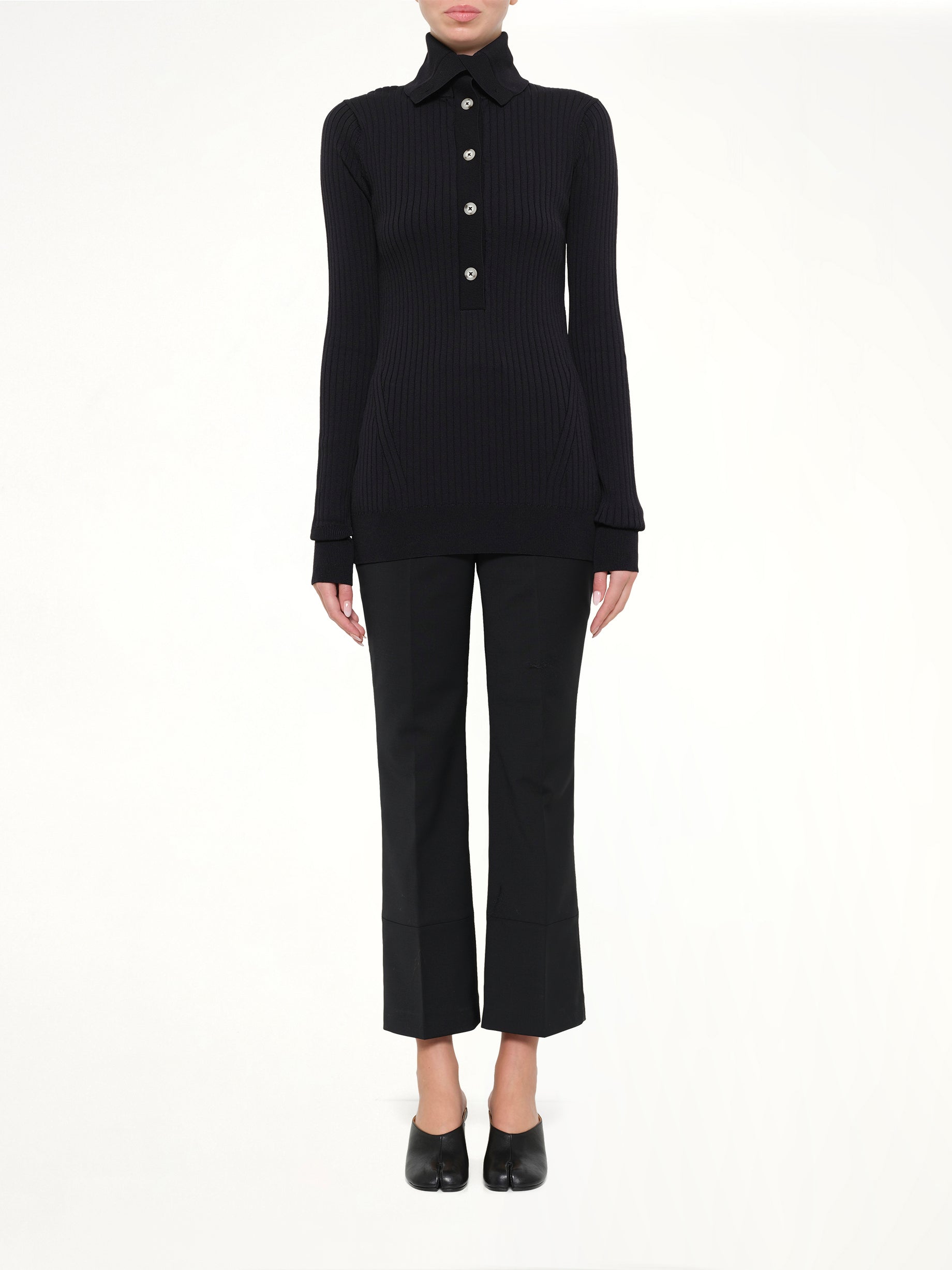 ENTIRE STUDIOS High Neck Henley in Black Model View from MARAIS