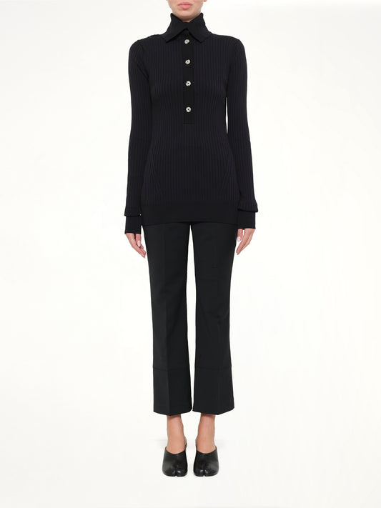 High Neck Henley in Black
