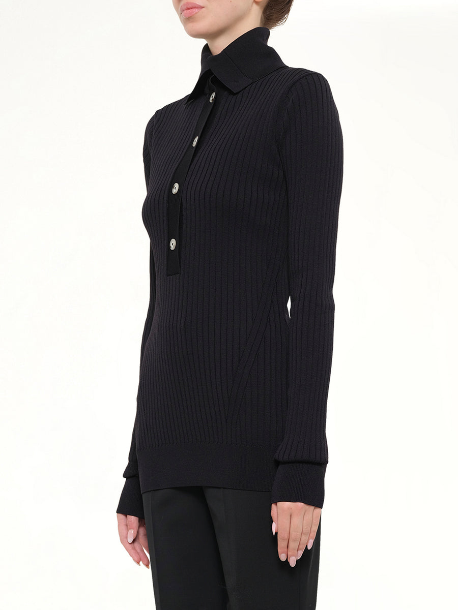 High Neck Henley in Black
